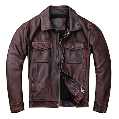 Vintage Motorcycle Cowhide Leather Jackets for Men