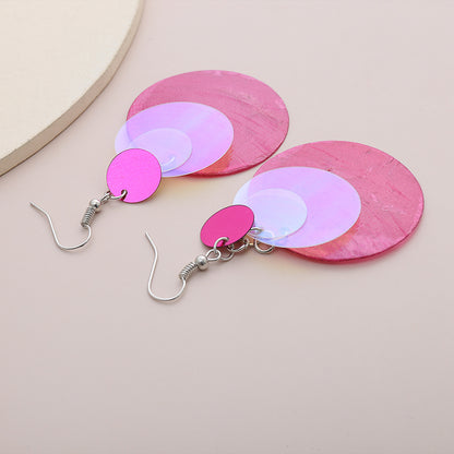Fashion Rose Red Geometry Print Drop Earrings