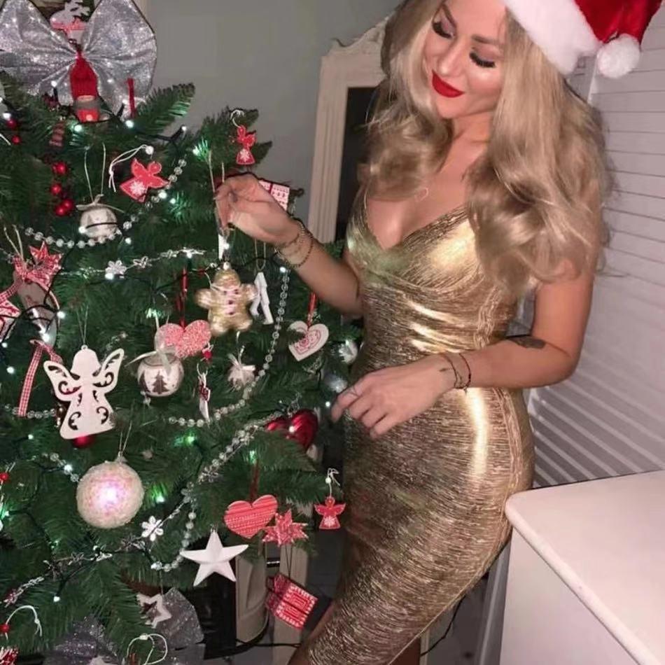Gold Bandage Sexy Party Evening Dresses-STYLEGOING