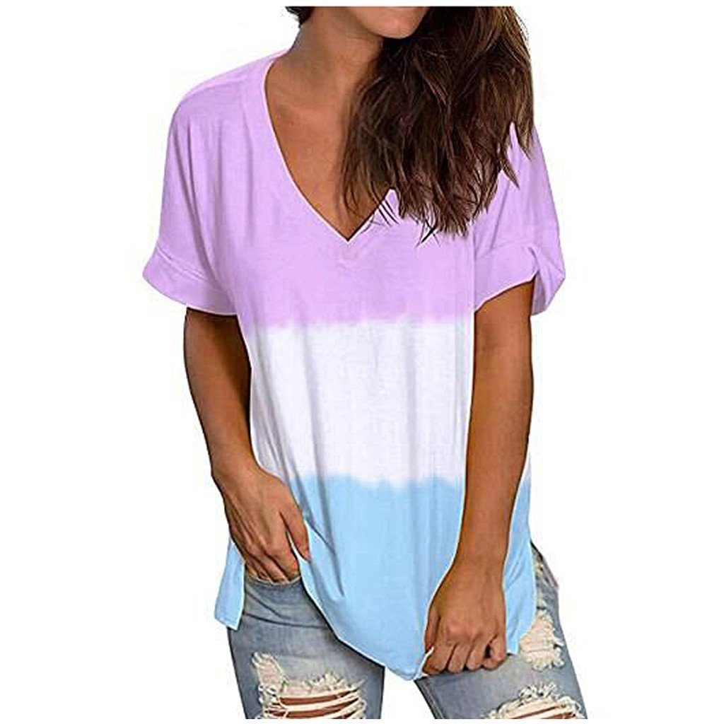 Summer Loose Dyed V Neck T Shirts-STYLEGOING