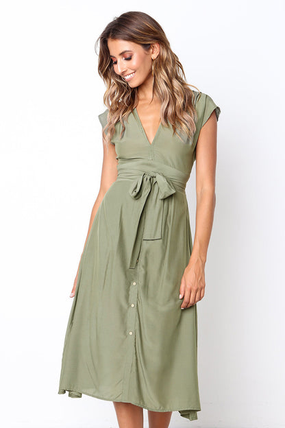 Summer Striped Short Sleeves Holiday Dresses