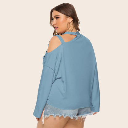 Casual Bowknot Long Sleeves Plus Sizes Women T Shirts