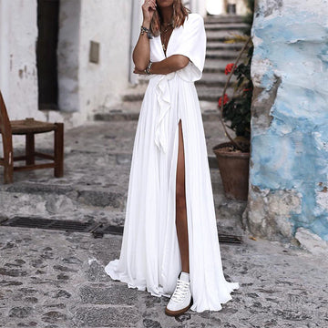 Summer Deep V Neck Chiffon Beach Long Dresses