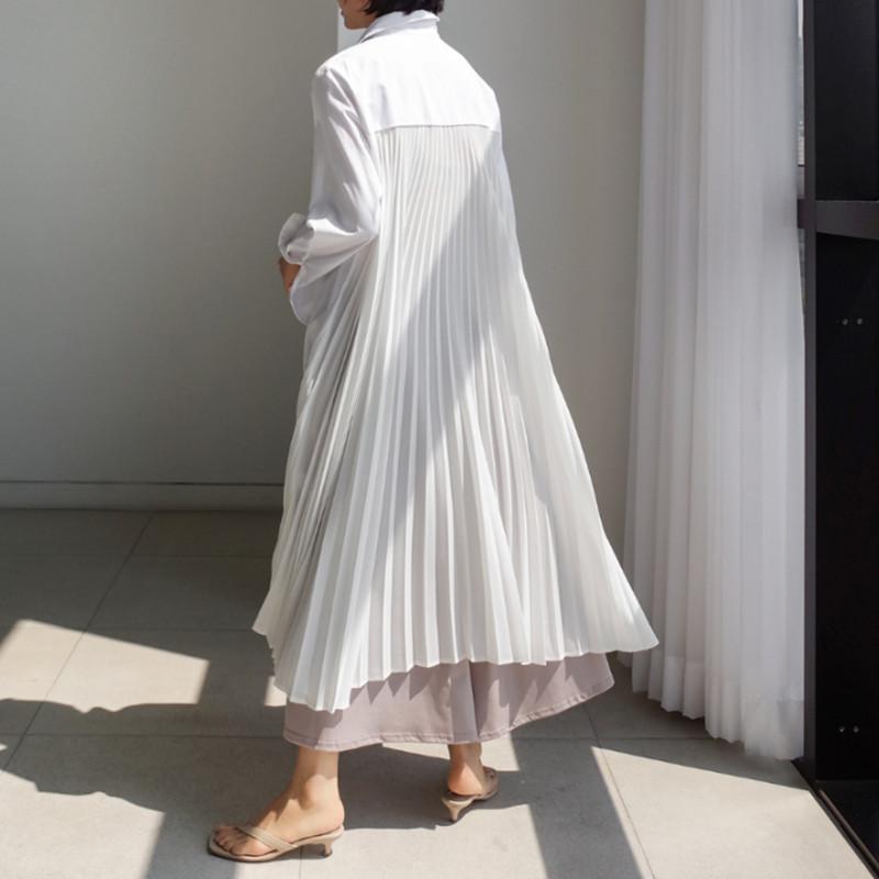 Classy Women Plus Sizes Pleated Long Shirt Dresses-STYLEGOING