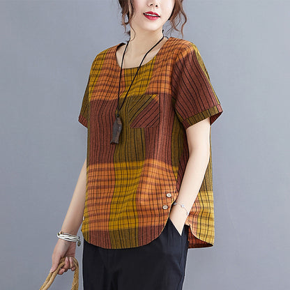 Casual Linen Short Sleeves Women Blouses