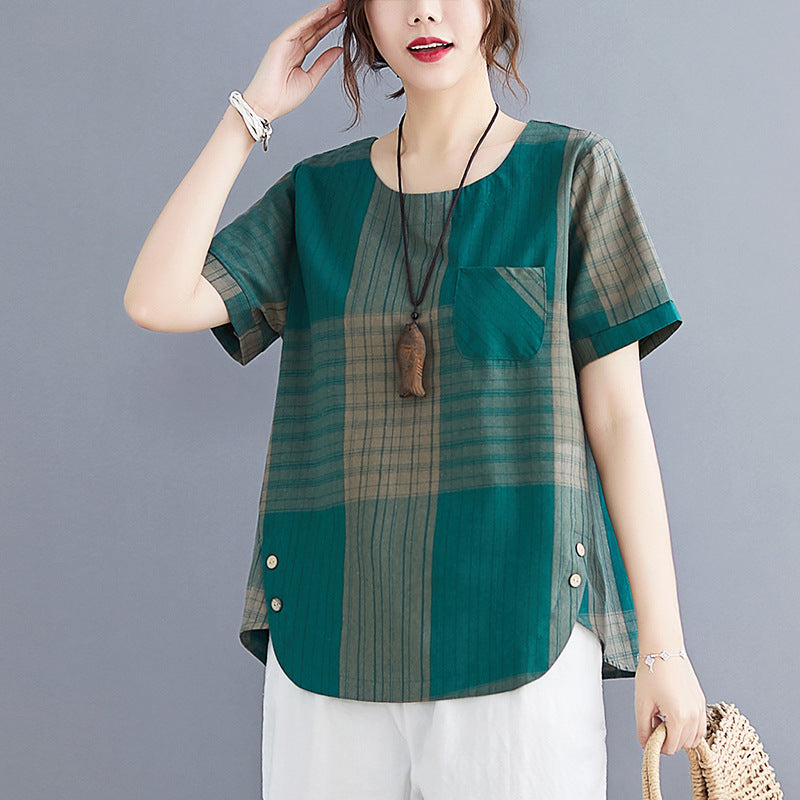 Casual Linen Short Sleeves Women Blouses