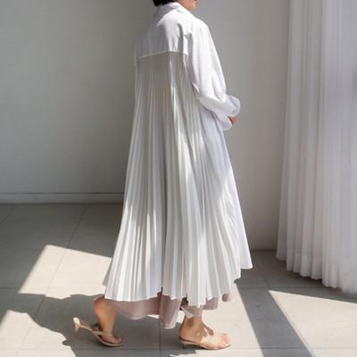 Classy Women Plus Sizes Pleated Long Shirt Dresses-STYLEGOING