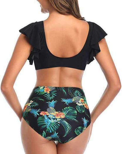 High Waist Ruffled Floral Print Tankini-STYLEGOING