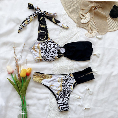 One Shoulder Leopard Summer Beach Bikini-STYLEGOING