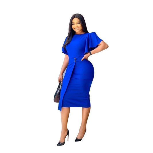 Women Plus Sizes Round Neck Sexy Bodycon Dresses-STYLEGOING