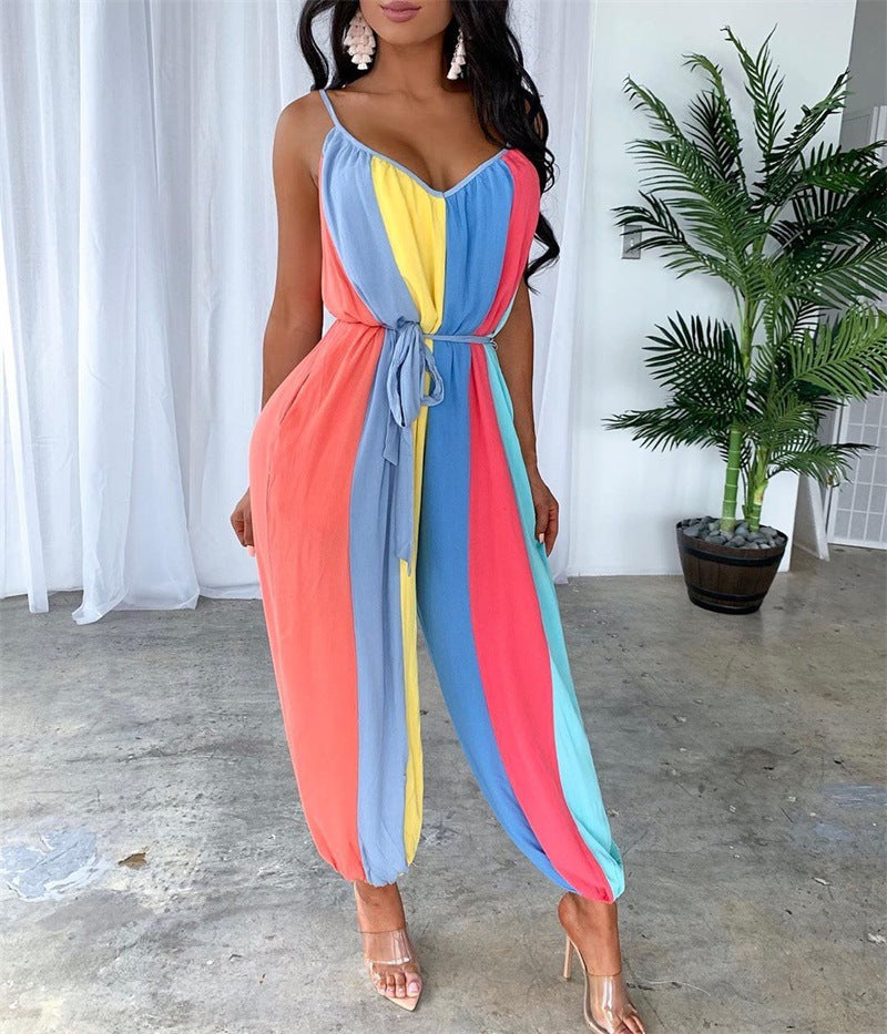 Summer Colorful Striped Women Jumpsuits