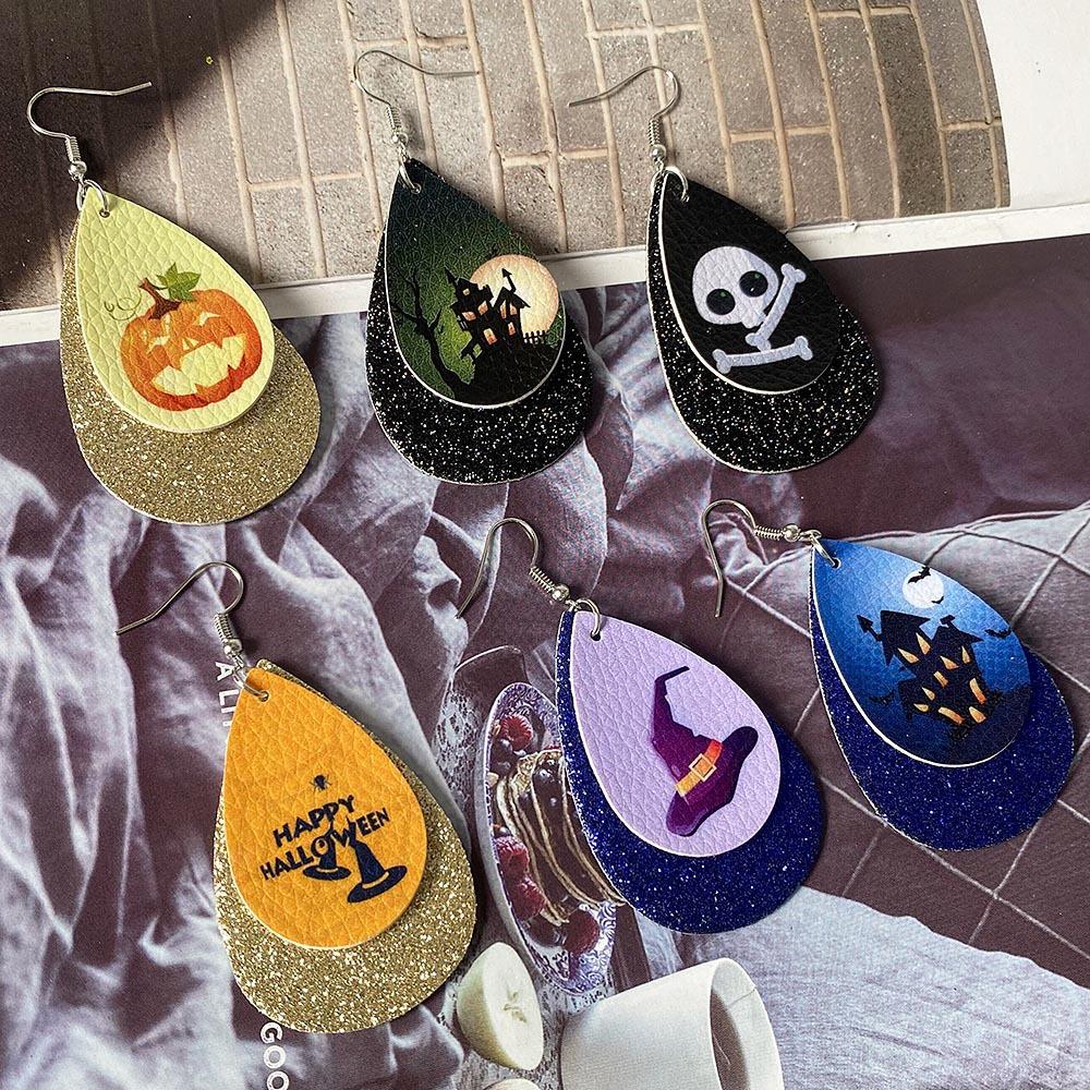 Halloween Water-drop Shaped Pu Leather Earrings