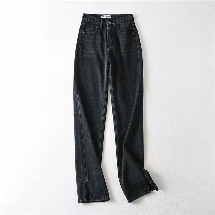 Casual High Waist Split Women Fall Jean Pants