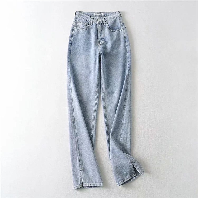 Casual High Waist Split Women Fall Jean Pants