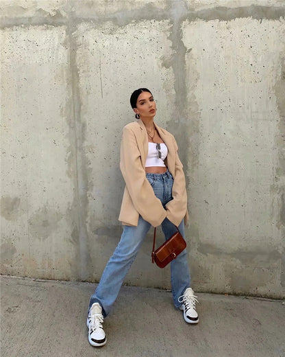 Casual High Waist Split Women Fall Jean Pants