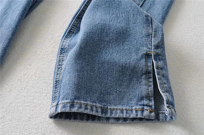 Casual High Waist Split Women Fall Jean Pants