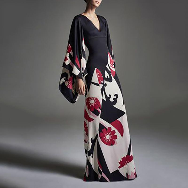Elegant Luxury V Neck Long Fall Dresses-STYLEGOING