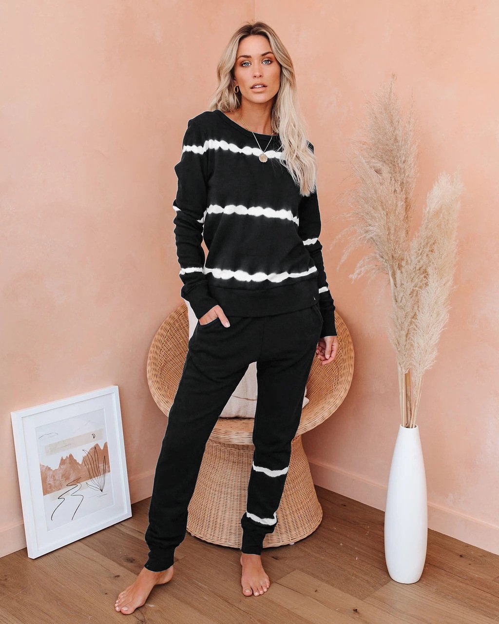 Women Striped Dyed Fall Pajamas Suit Homewear