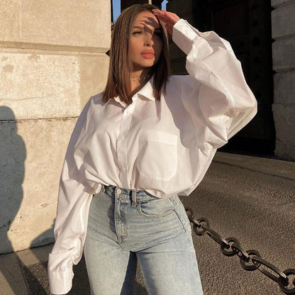 White Long Sleeves Stand Collar Women Shirts-White-One Size-Free Shipping at meselling99