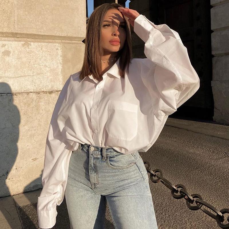 White Long Sleeves Stand Collar Women Shirts-White-One Size-Free Shipping at meselling99