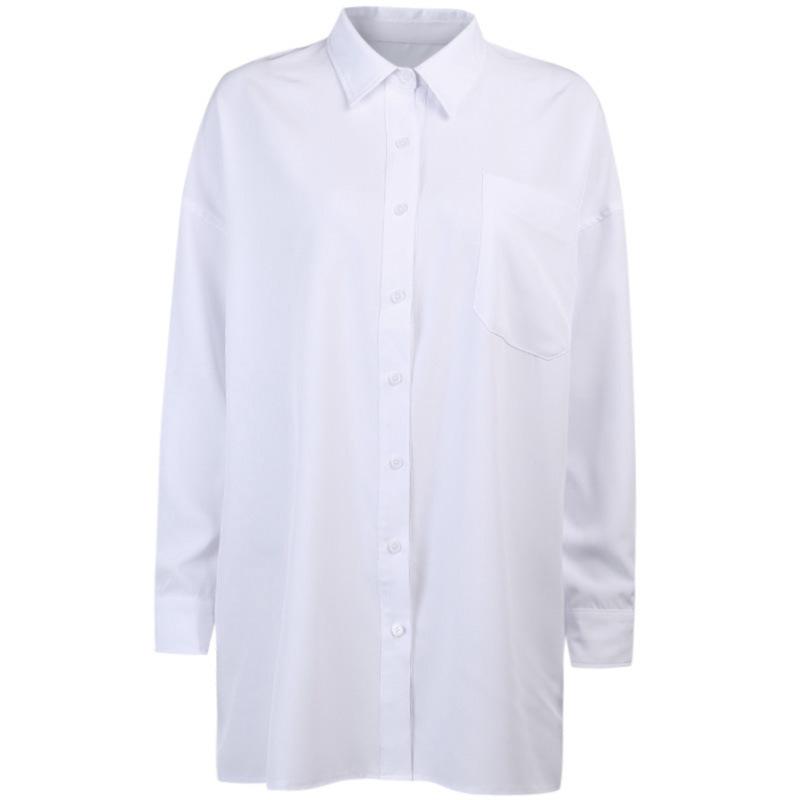 White Long Sleeves Stand Collar Women Shirts-White-One Size-Free Shipping at meselling99