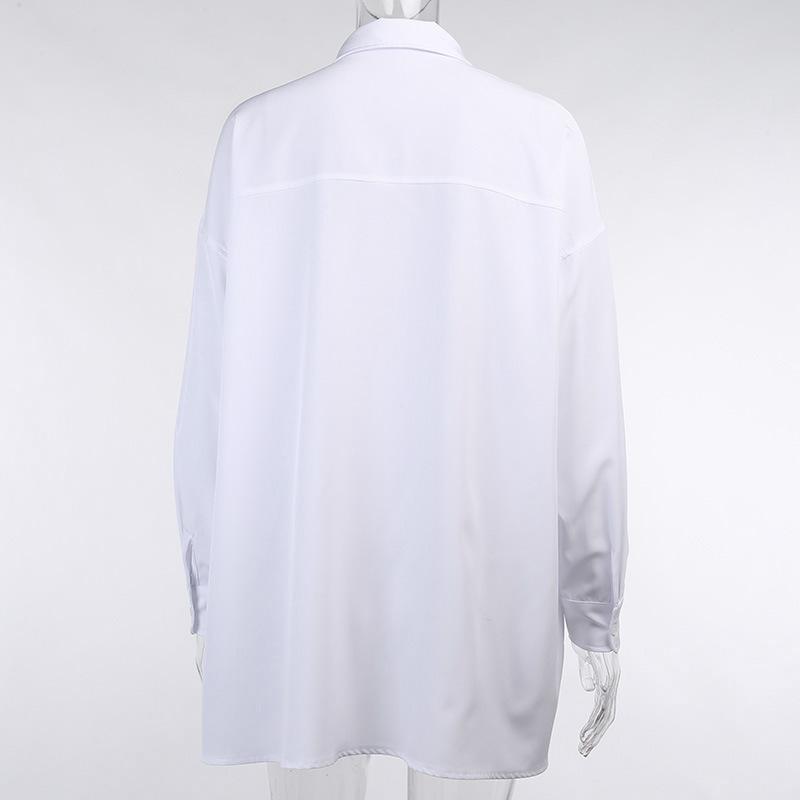 White Long Sleeves Stand Collar Women Shirts-White-One Size-Free Shipping at meselling99