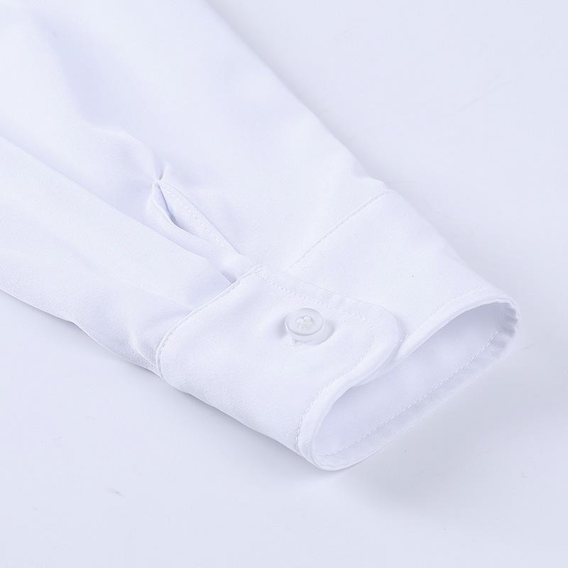 White Long Sleeves Stand Collar Women Shirts-White-One Size-Free Shipping at meselling99
