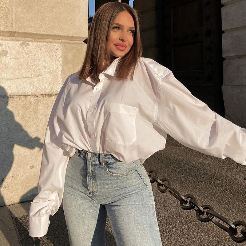 White Long Sleeves Stand Collar Women Shirts-White-One Size-Free Shipping at meselling99