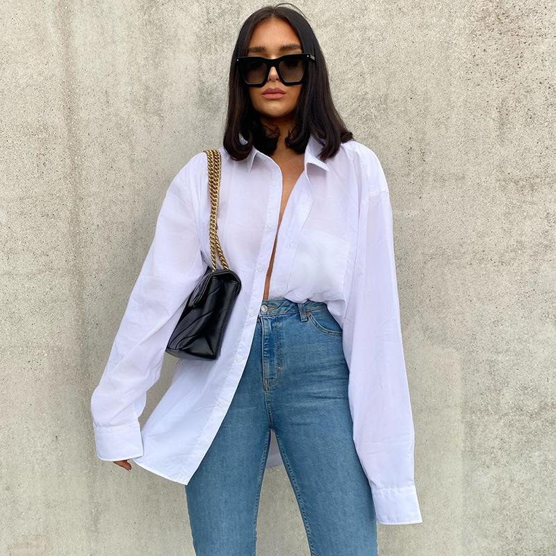 White Long Sleeves Stand Collar Women Shirts-White-One Size-Free Shipping at meselling99