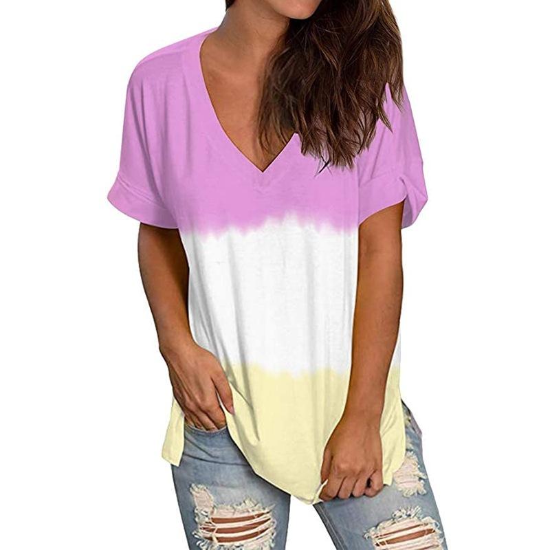 Summer Loose Dyed V Neck T Shirts-STYLEGOING