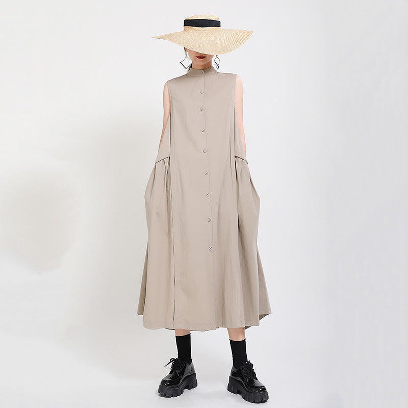 Elegant High Neck Linen Sleeves Women Long Dresses