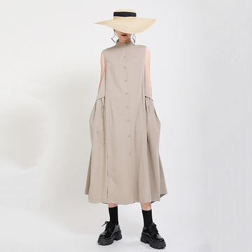 Elegant High Neck Linen Sleeves Women Long Dresses