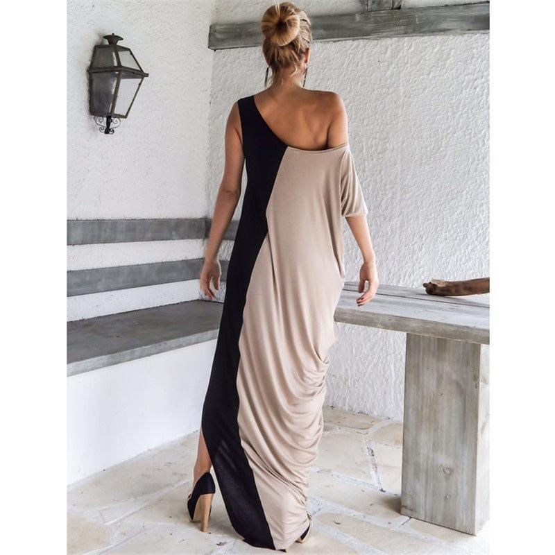 Plus Size One Shoulder Loose Long Dresses-STYLEGOING