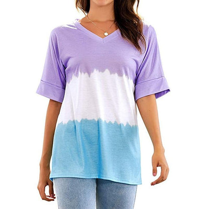 Summer Loose Dyed V Neck T Shirts-STYLEGOING
