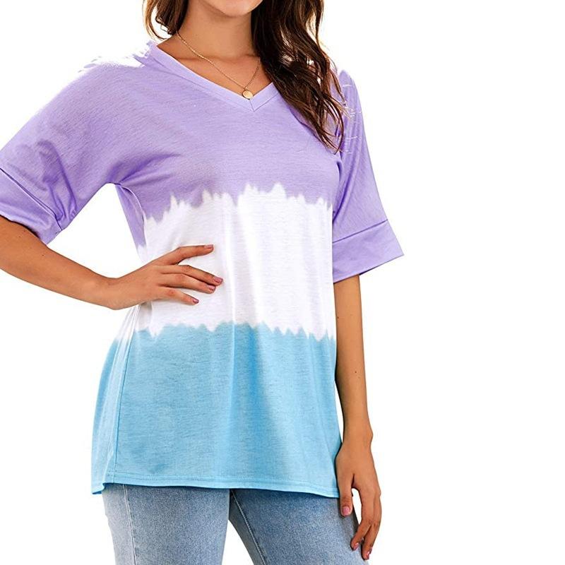 Summer Loose Dyed V Neck T Shirts-STYLEGOING