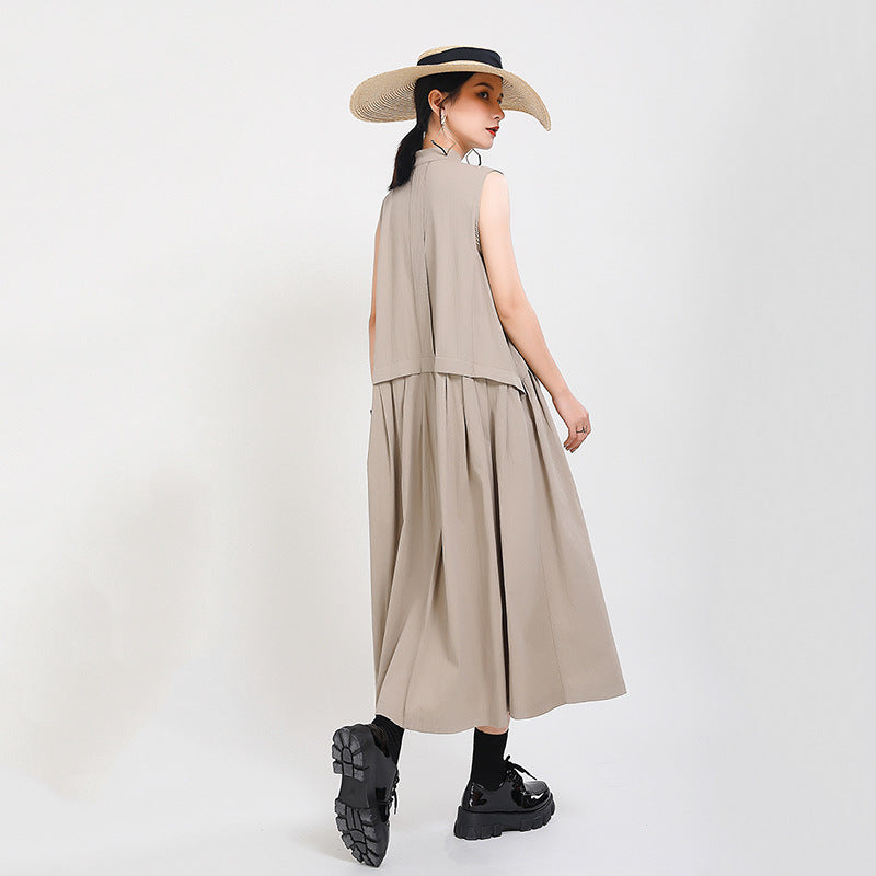 Elegant High Neck Linen Sleeves Women Long Dresses