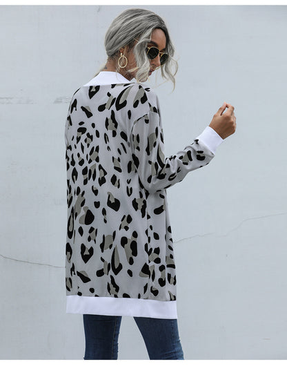 Casual Leopard Design Knitted Coats for Women