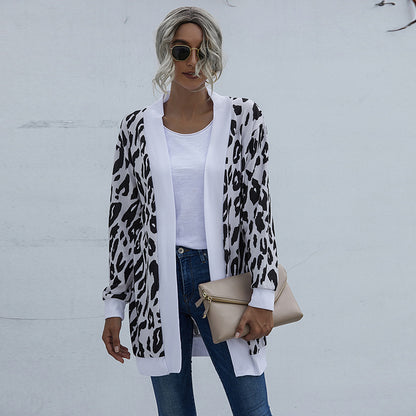 Casual Leopard Design Knitted Coats for Women