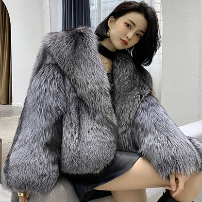 Casual Artificial Fox Fur Women Short Overcoat for Winter