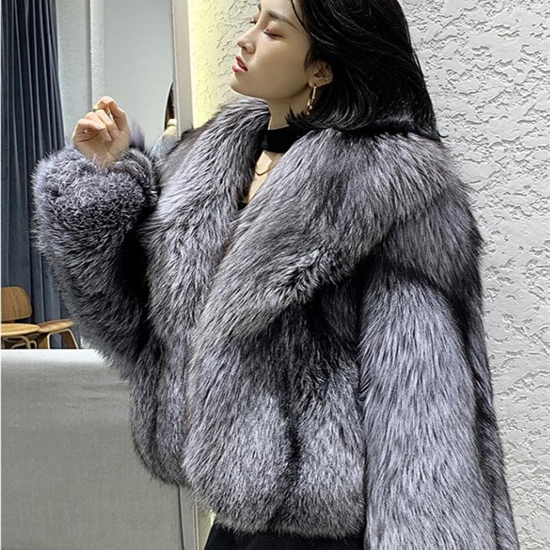 Casual Artificial Fox Fur Women Short Overcoat for Winter