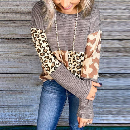 Women Leopard Print Long Sleeves Sweaters-STYLEGOING