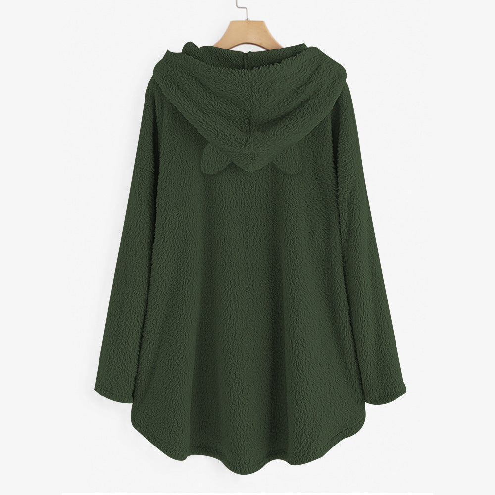 Casual Embroidery Cat Designed Loose Hoodies for Women