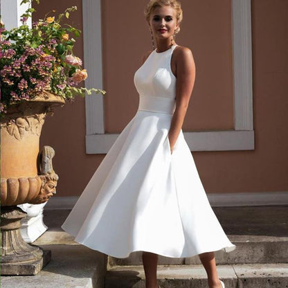 Women Halter Slim Waist Midi Dresses-STYLEGOING