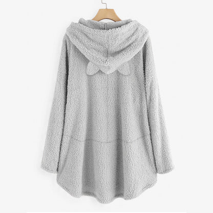 Casual Embroidery Cat Designed Loose Hoodies for Women