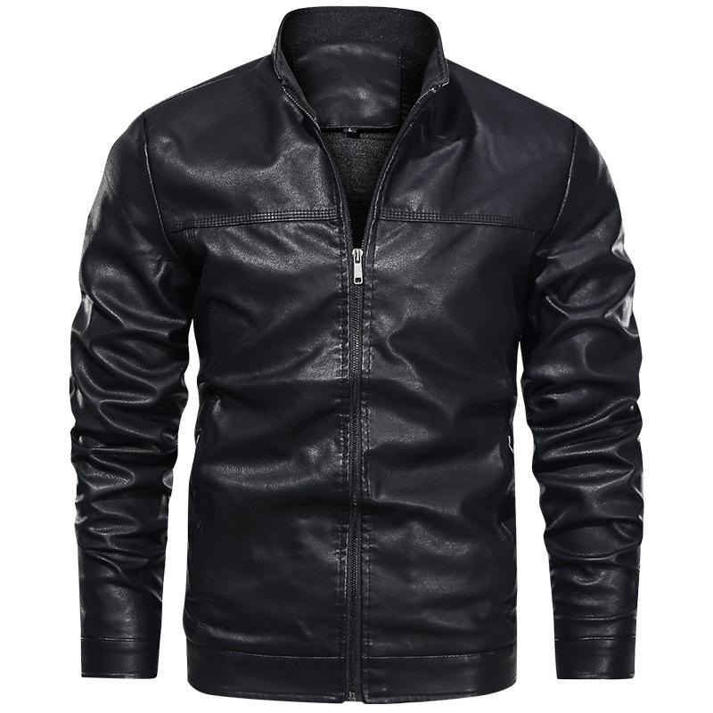 Men PU Baseball Motorcycle Jacket Coat