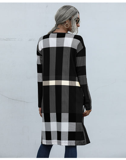 Fashion Plaid Design Fall Long Coats for Women
