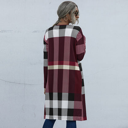 Fashion Plaid Design Fall Long Coats for Women