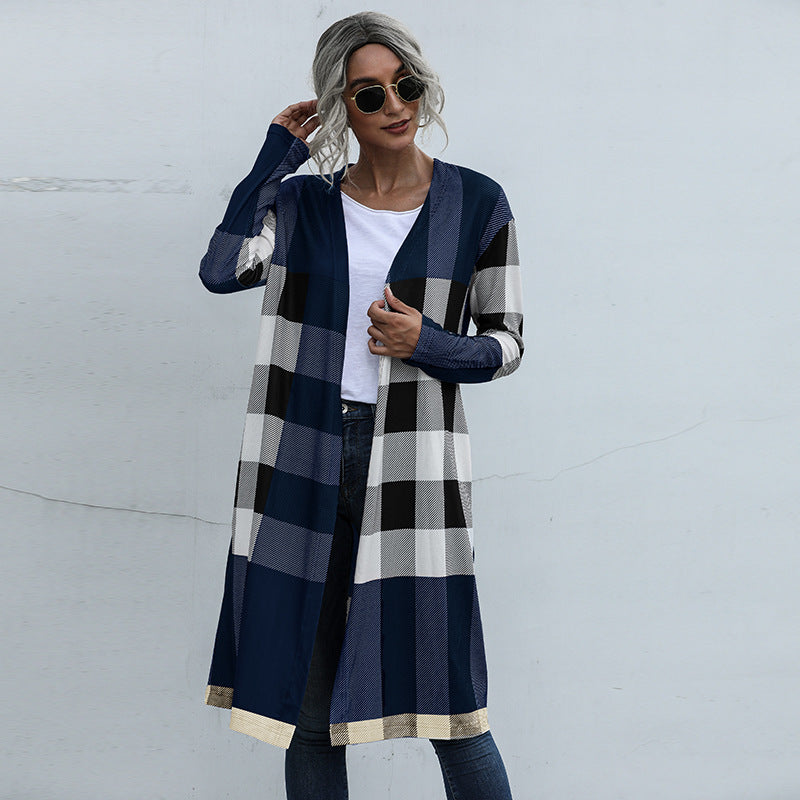 Fashion Plaid Design Fall Long Coats for Women