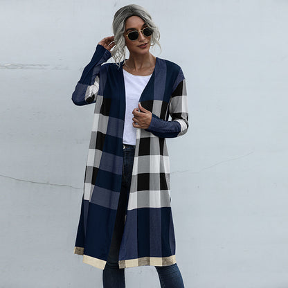 Fashion Plaid Design Fall Long Coats for Women