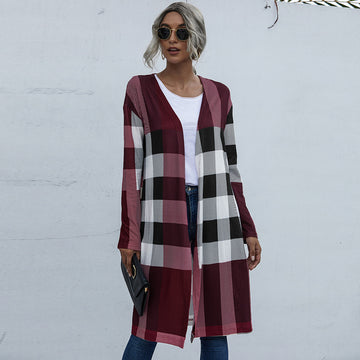 Fashion Plaid Design Fall Long Coats for Women
